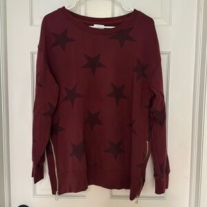 Sundry Maroon Star Sweatshirt Made in USA 2 100% Cotton Oversized Zippers